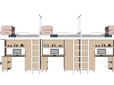 现代宿舍上下床 三连体床 上床下桌