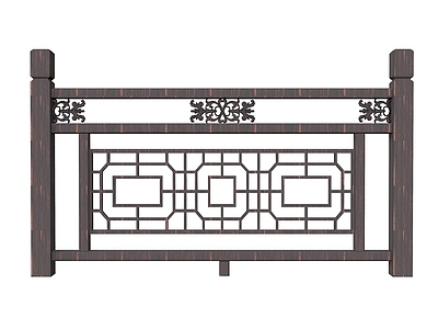 中式围栏护栏 雕花 木材