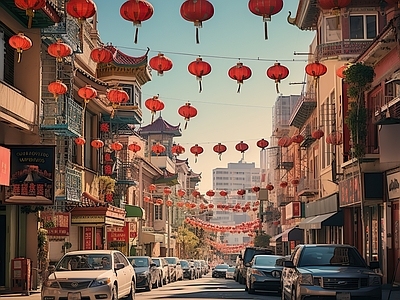唐人街街道外景