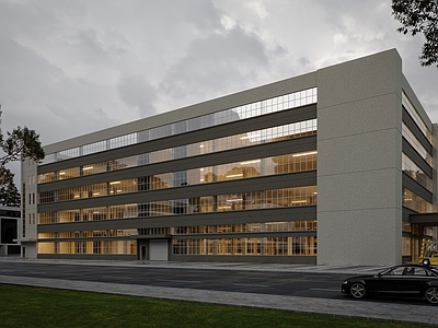 现代办公工厂厂房 黄昏