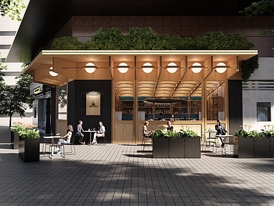 现代轻奢咖啡店外摆 商业门头 店铺招牌