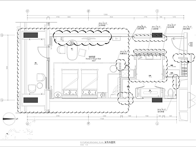 标准双床房样板间室内 施工图 客房