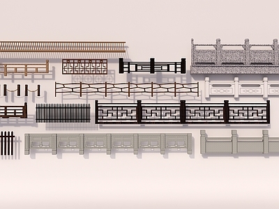 新中式围栏护栏 木材 石材