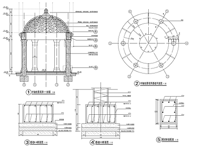 欧式铁艺顶圆形景观亭大样详图 施工图