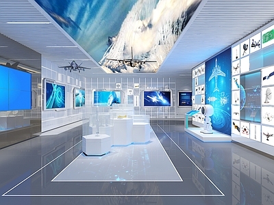 现代科技企业展厅 互动触控一体机 智能机器人 产品展示柜 LED拼接屏