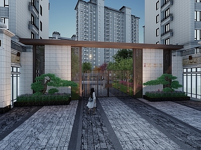 新中式小区住宅大门