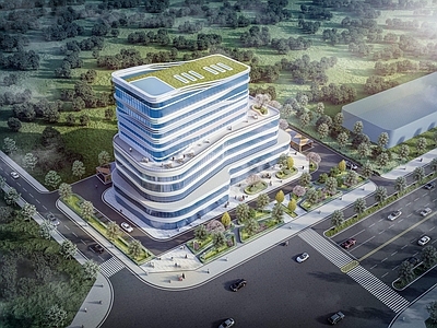 现代酒店建筑 异形 空中绿化