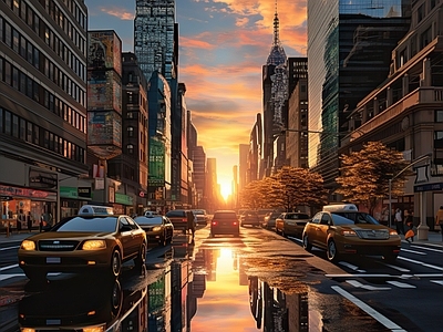 现代街道黄昏外景