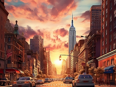 现代街道黄昏外景