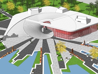 现代旋转台阶剧院展馆建筑