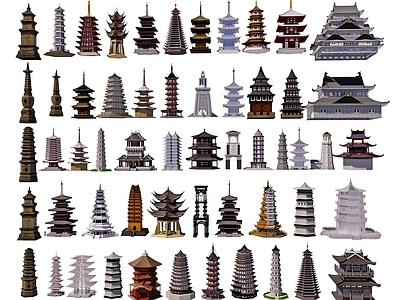 中式古建 古塔 塔楼 佛塔 石塔 寺庙塔雷峰塔 阁楼八角塔