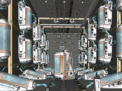 现代科幻休眠仓培养室 医疗科技空间