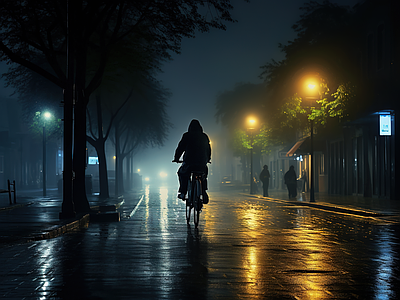 夜晚潮湿街道外景