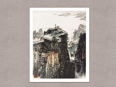 中式装饰画 古塞新湖 钱松岩 山水画 墙饰画