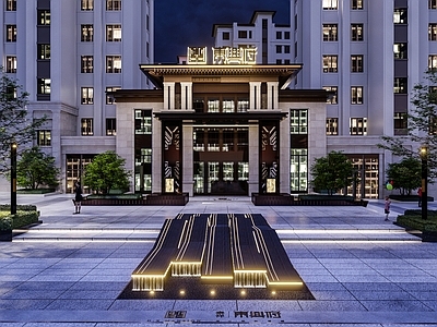 新中式售楼处建筑  方形