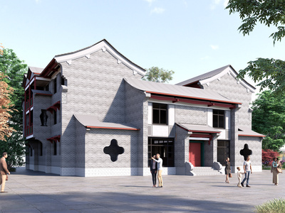 中式仿古民宿建筑 合院 餐饮 斜顶