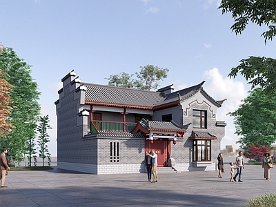 中式仿古民宿建筑 合院 餐饮 斜顶