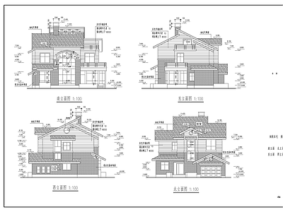 中西风格小院别墅四套建筑 施工图