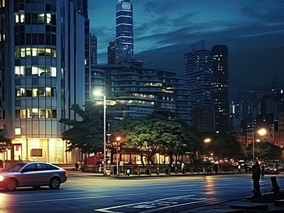 夜晚灯光街道城市外景