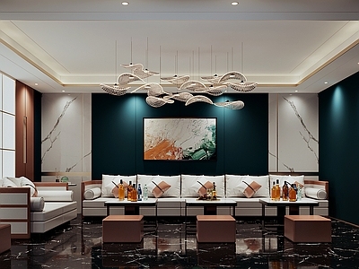 现代KTV包厢 沙发 茶几 吊灯 装饰画