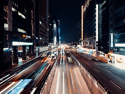 夜晚城市建筑街道外景