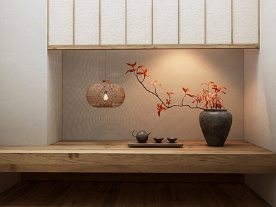 日式盆景 花瓶摆件组合 藤编
