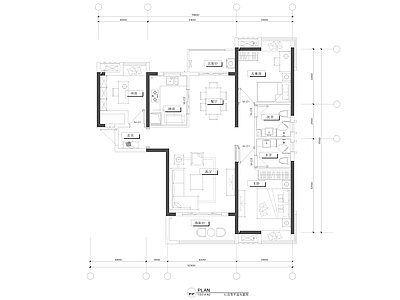 三房两厅两卫经典户型室内 施工图 平层