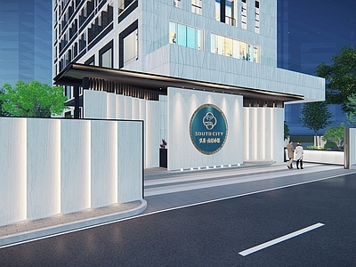现代小区入口大门 对景墙 logo景墙