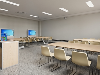 现代学校教室 智慧教室 一体机 课桌 液晶显示屏