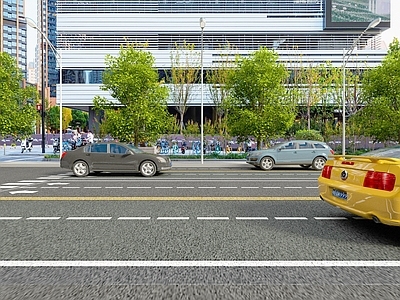 现代路面 户外 汽车 人行横道 树木 道路