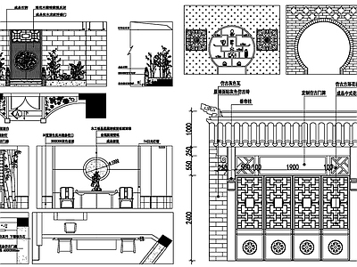 中式墙面茶室立面设计素材图库