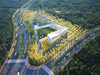 现代办公厂房 库房 建筑 鸟瞰