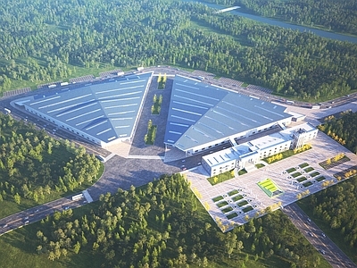 现代办公楼厂房库房建筑 鸟瞰