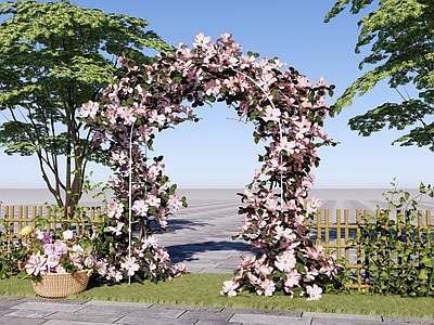 现代乡村花拱门 拱形花架 藤蔓植物