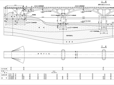 四孔石拱桥详图 施工图 交通道路