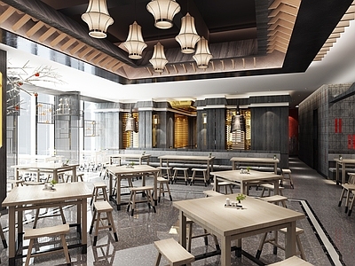 中式餐饮 效果图 施工图