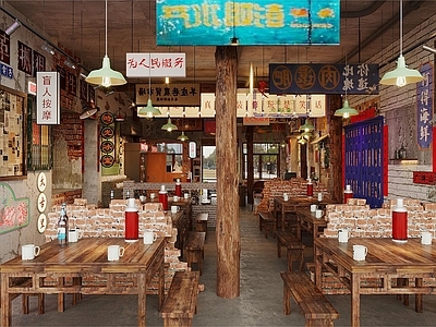 工业火锅店 烤肉店 墙饰