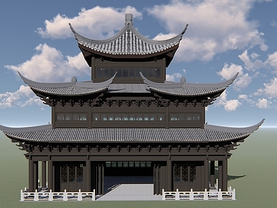 中式园林古建筑阁楼 寺庙阁楼 藏经阁