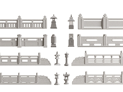 中式石护栏景观石灯组合