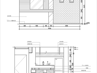 餐厅区装饰墙及酒架造型立面图 施工图 平层