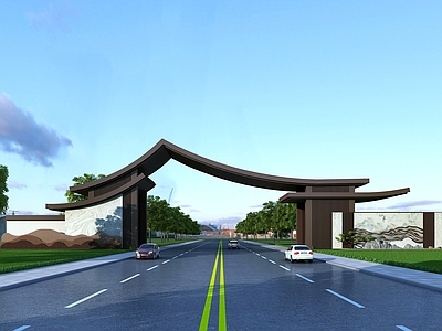 新中式入口大门 建筑造型 造型墙 大头造型 景区入口