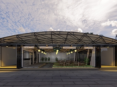 现代集装箱餐饮建筑 奶茶店 户外