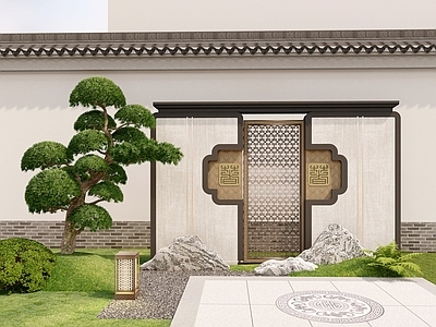 新中式禅意景墙   直线 庭院景墙 庭院 镂空
