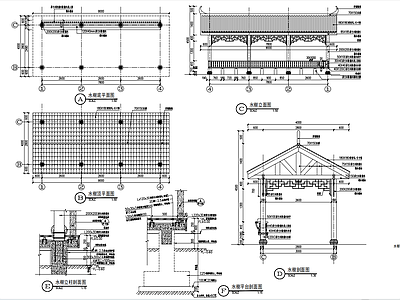 廊架水榭木平台详图 施工图