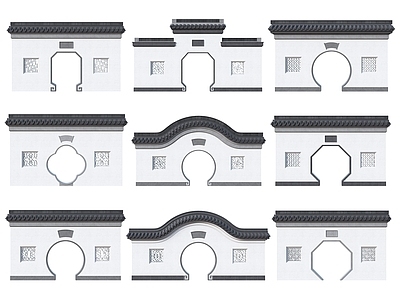 中式景墙 拱门 月亮门 月洞门 围墙 庭院门 景观门 徽派屋檐 京派屋檐