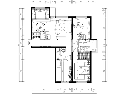 最新混搭三居室室内 施工图 平层
