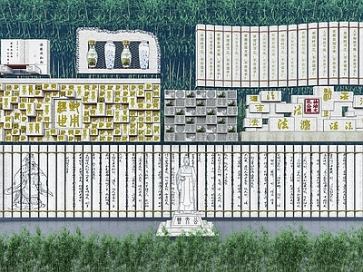 中式浮雕文化景墙 围墙 活字印刷雕塑景墙 文字镂空景墙 直线 入口景墙