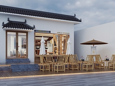 中式餐饮门面 咖啡店门头 餐饮门头