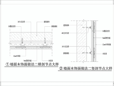 木饰面墙面节点大样 施工图