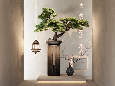 新中式松树盆景 罗汉松 花瓶摆件